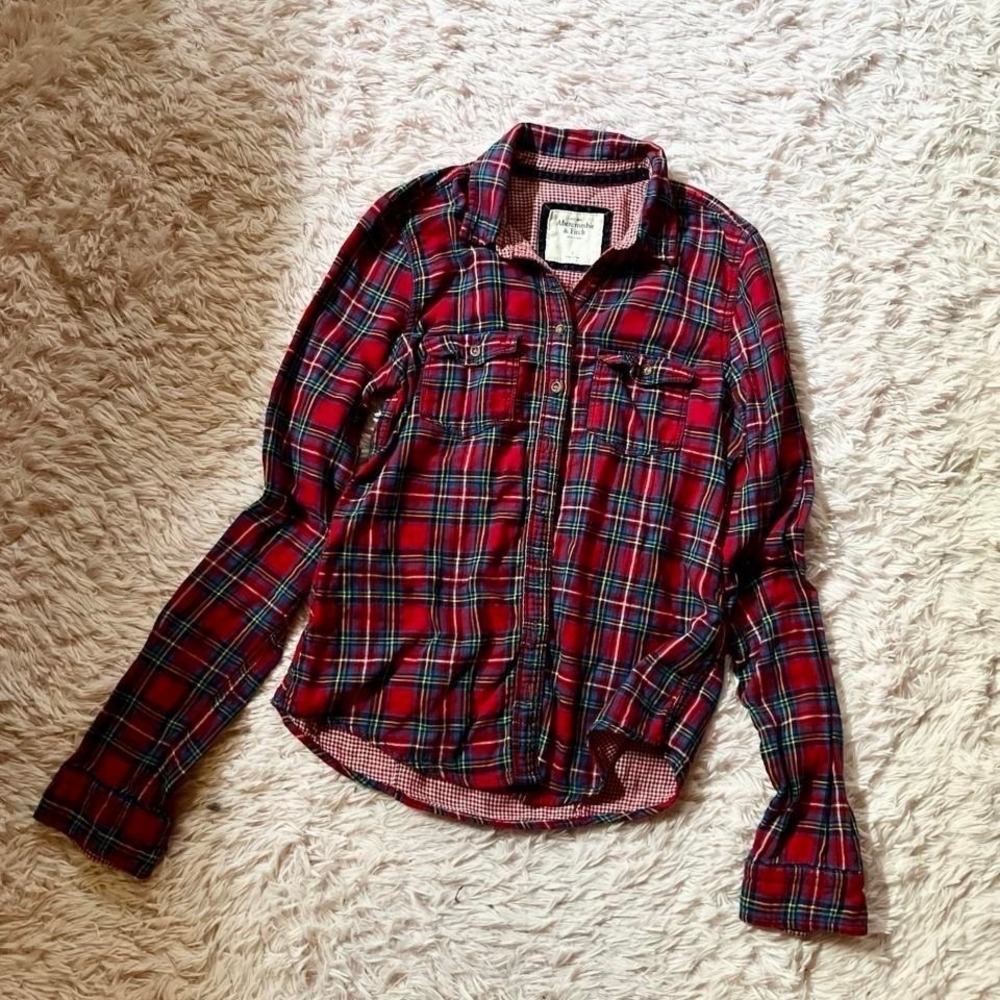 A&F Patriotic Plaid Flannel Button Down Top Mens S Western Hipster Rodeo‎ Cowboy